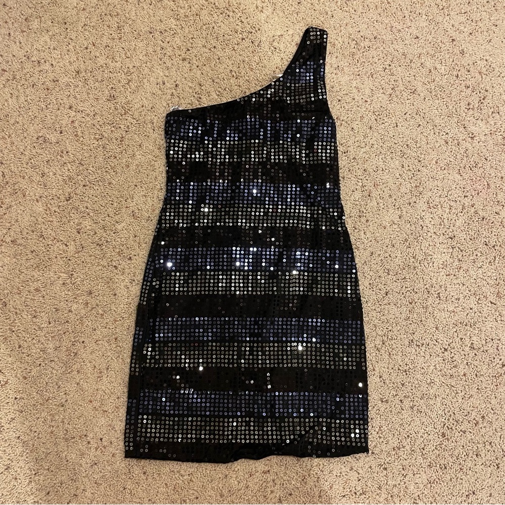 Good condition Material Girl one shoulder sequin stripe dress size M